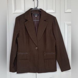 Women's Giorgio Sant' Angelo Blazer Brown Shoulder Pads Pockets Zippers Sz 14
